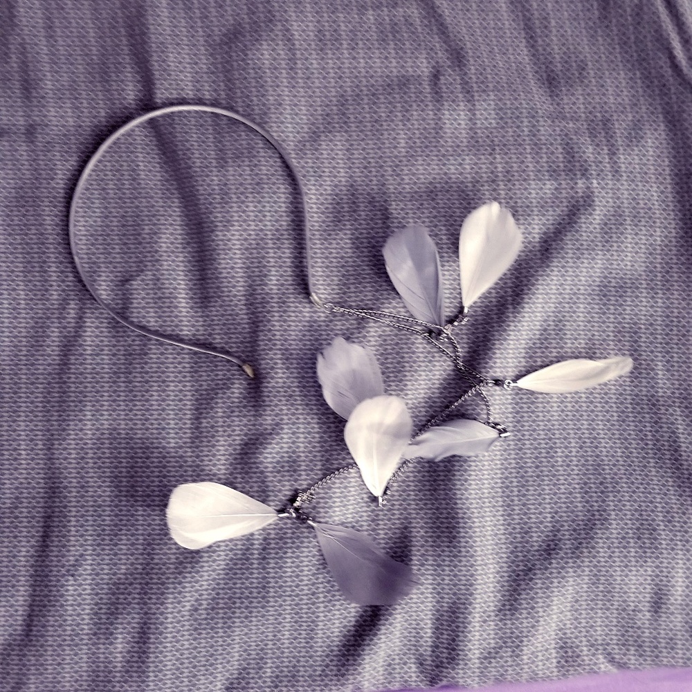 2/$10 - Silver headband w/ long feather detail